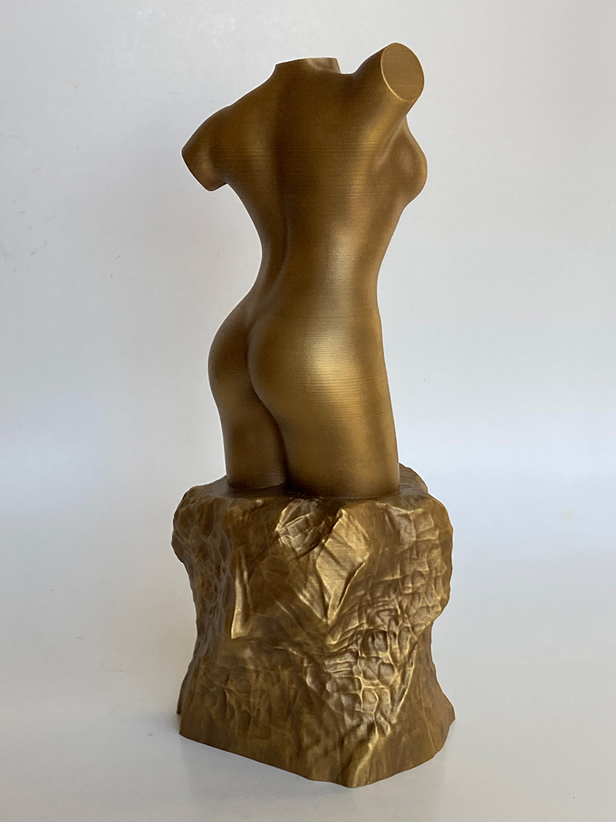 3D Printed Female Torso Sculpture, Bronze Imitation.